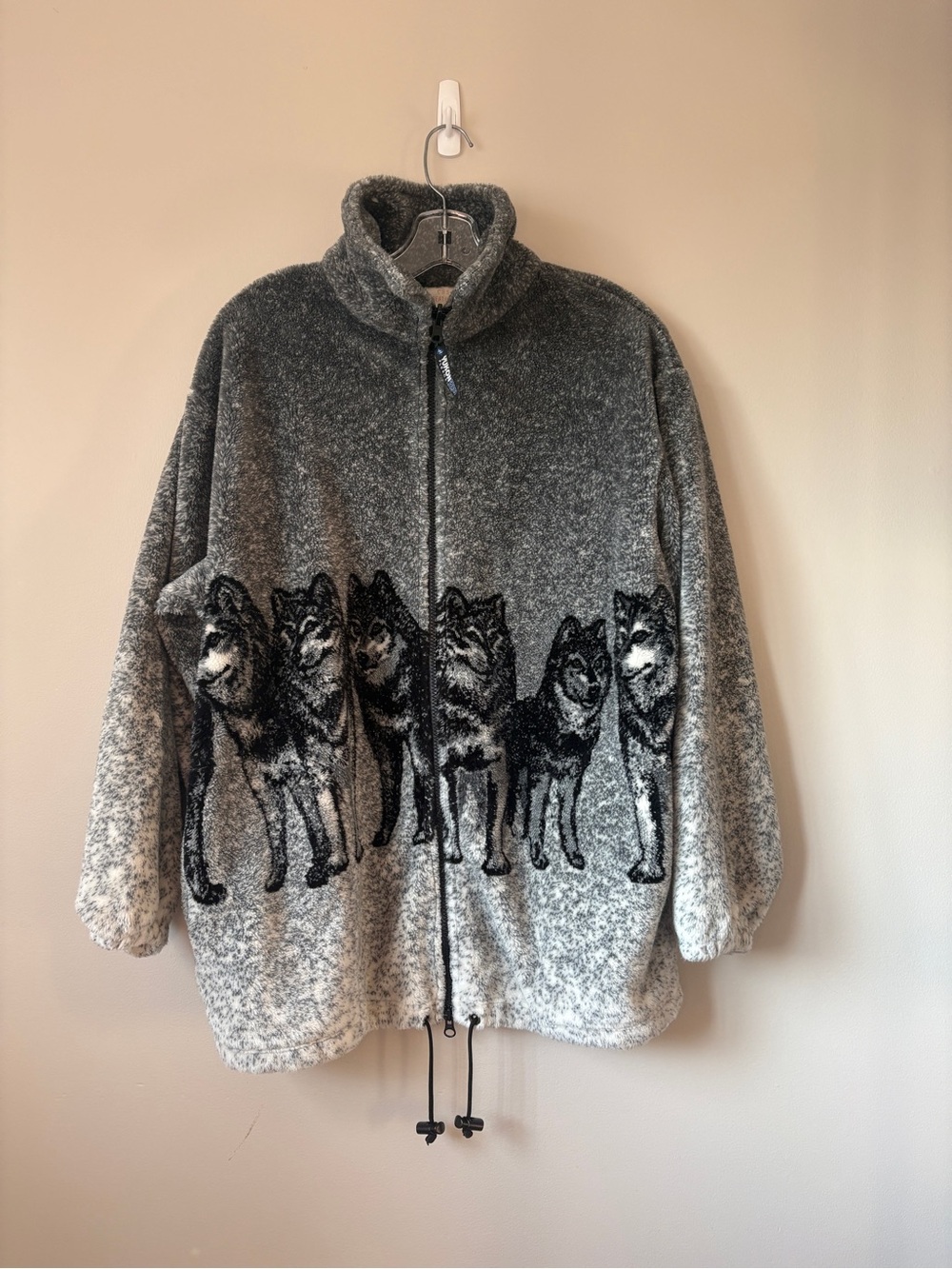 Vintage 90s C'NS Creations Yukon 2000 Wolf All Over Print Fleece Jacket Large L